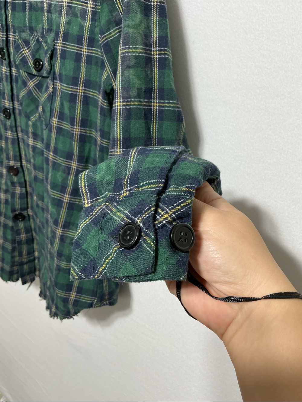 Current Mood Green Plaid Hooded Flannel Shirt Women’s S Grunge Distressed - Picture 13 of 15